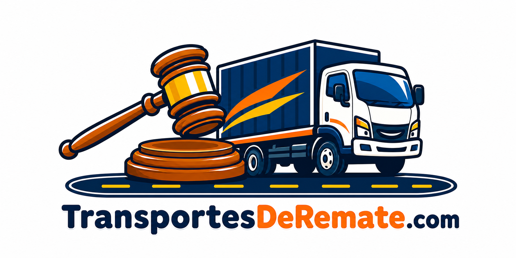 Logo de Transportes de Remate con un camión y un martillo de remate